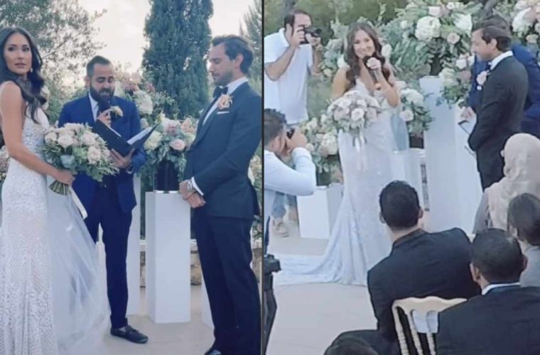 bride and groom at wedding during the vows