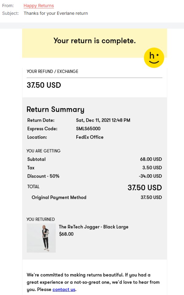 screenshot of a refund