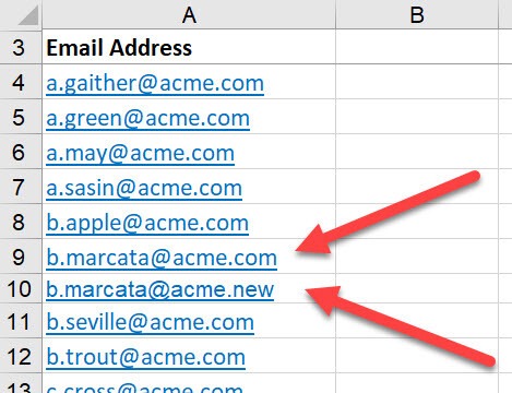 2 identical emails in a list of emails