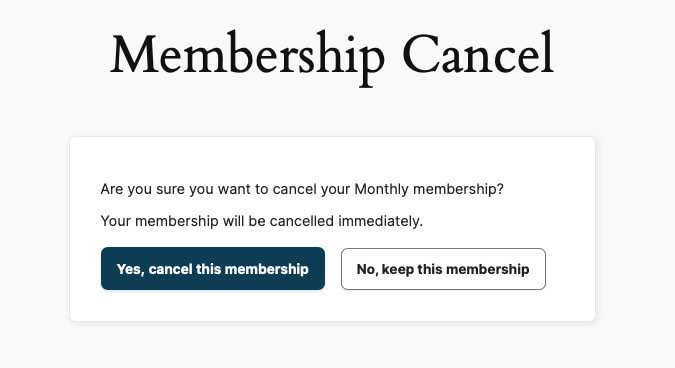 screenshot of a canceled membership